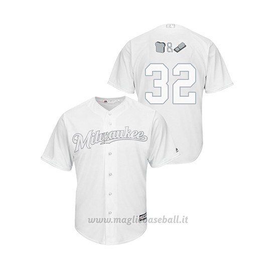 Maglia Baseball Uomo Milwaukee Brewers Jeremy Jeffress 2019 Players Weekend Replica Bianco